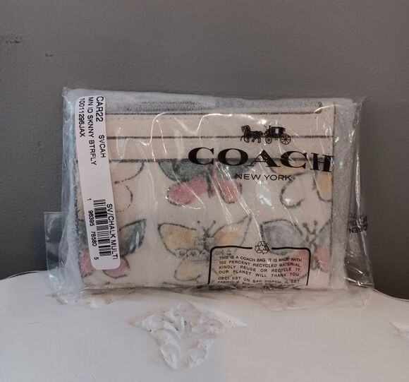 NWT COACH Mini Skinny Id Cardholder Case & Keychain w Butterfly Print CAR22